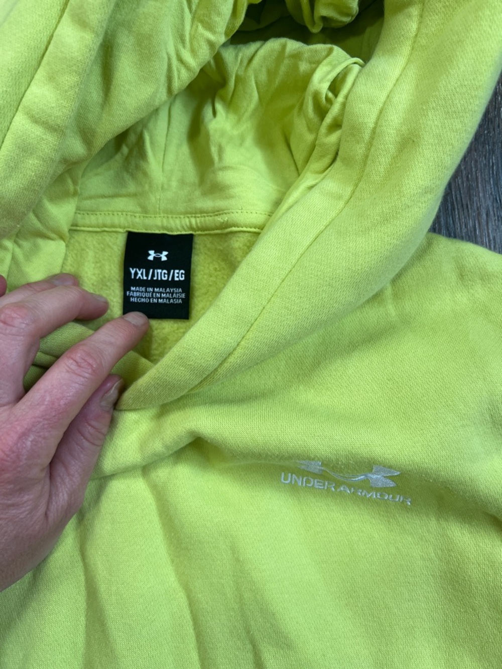 Under Armour Neon Yellow Kids Hoodie Sweatshirt - Picture 3 of 4
